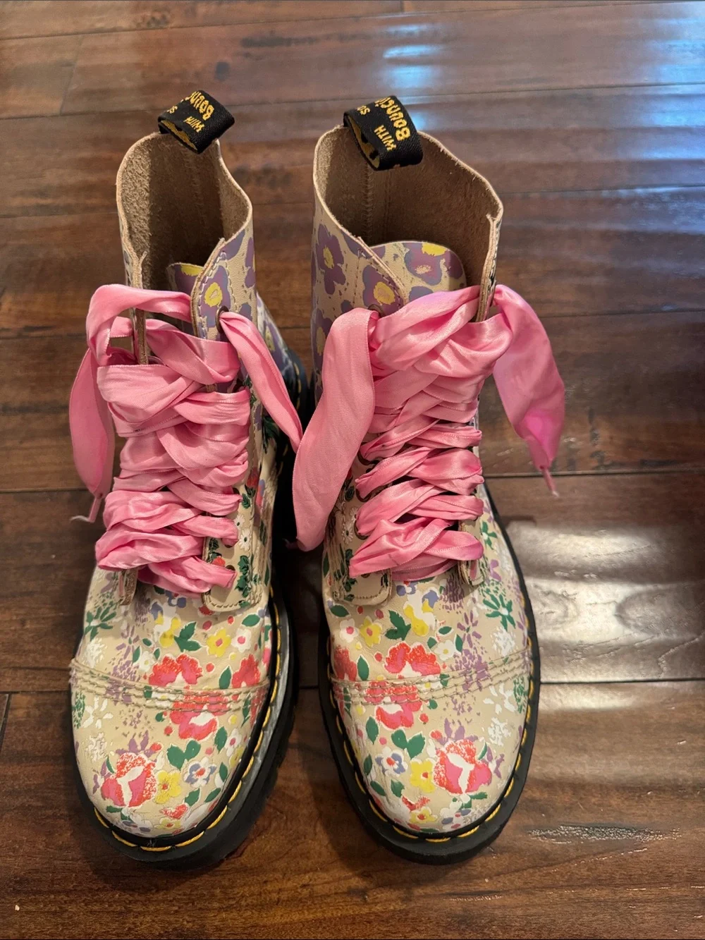 Dr. Martens Sinclair Floral Combat Boots with Pink Laces Anthropologie - Picture 3 of 16